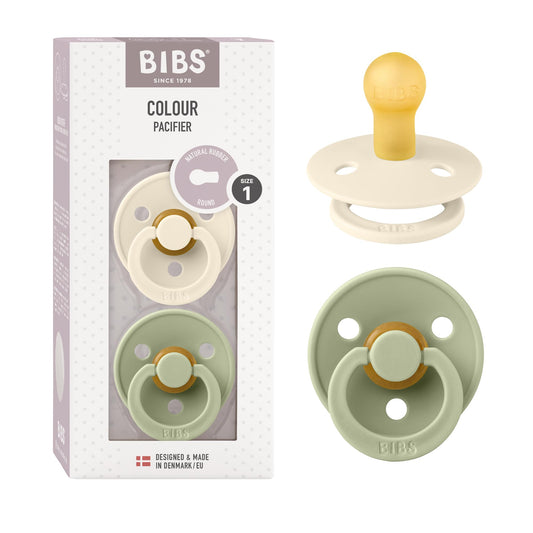 👉 Schnuller 2er-Pack – BPA-frei, Kirschform Sauger aus Naturkautschuk/Latex, Größe 1 (0+ Monate), Farben Ivory & Sage
